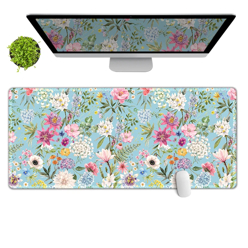 Blue Floral Large Mouse Pad - non-slip bottom, beautiful pattern, mouse can slide smoothly, suitable for office use