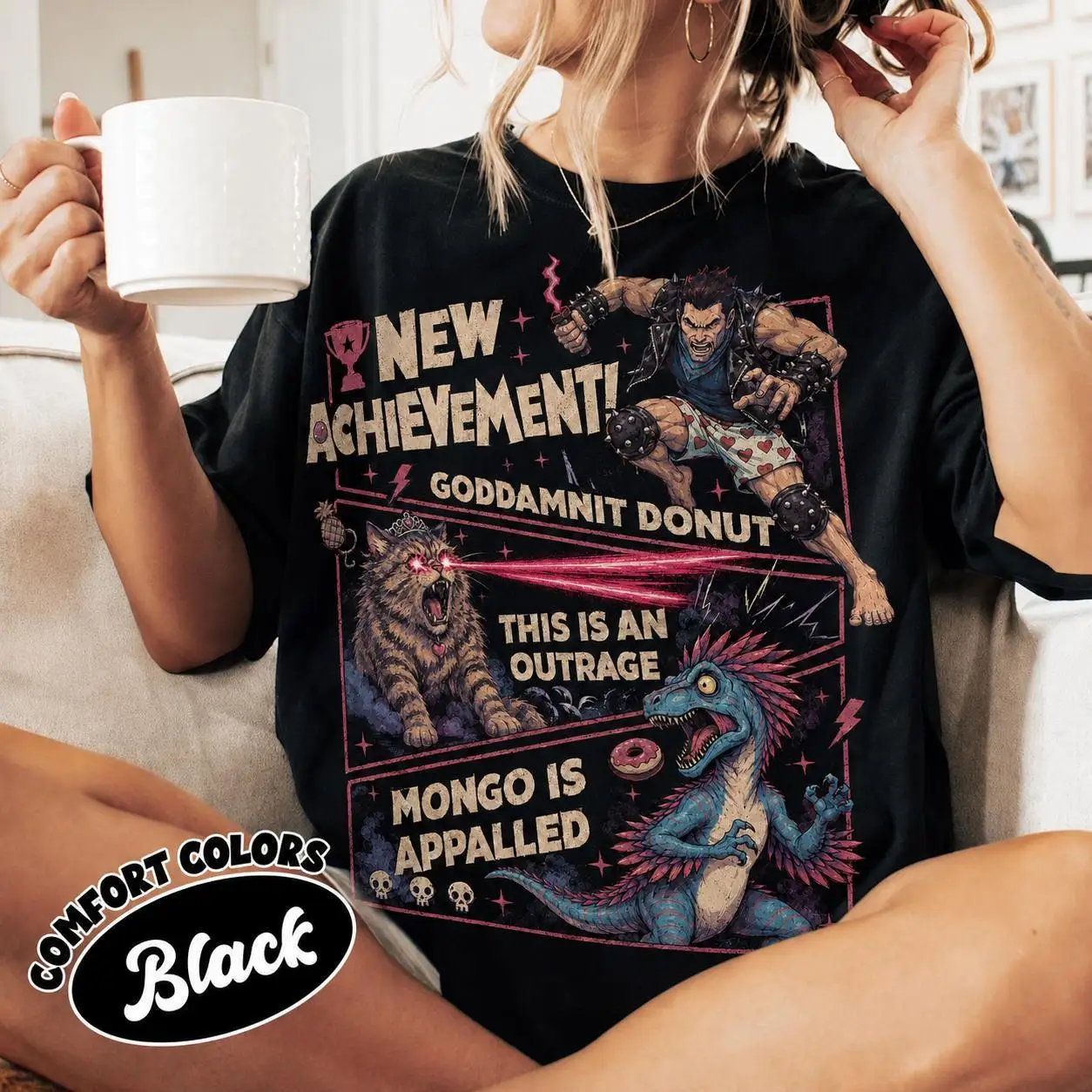 Comfort Colors Dungeon Crawler Carl Dad Shirt, New Achievement Goddamnit Donut Tee, Mongo Is Appalled DCC Gamer Dad Fathers Day