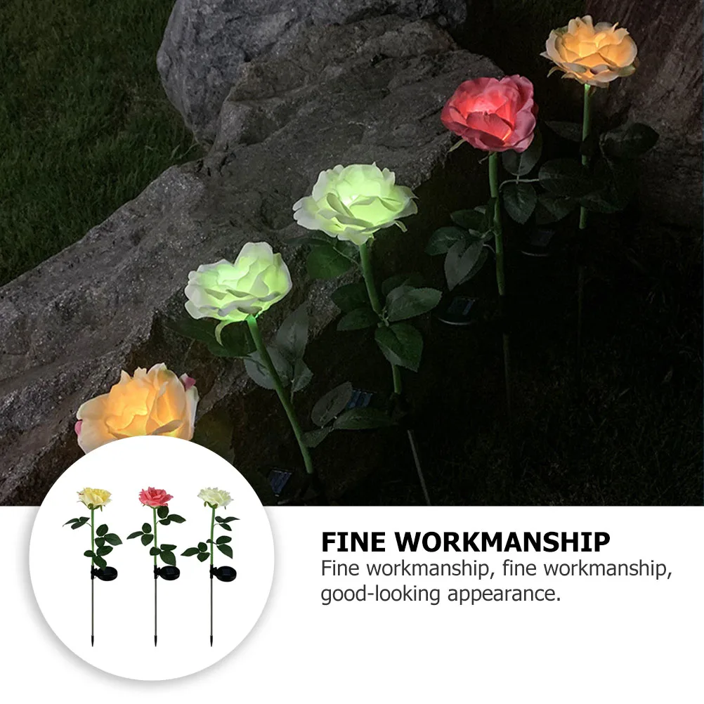 

3Pcs Rose Shape Solar Lights LED Yard Decorative Garden Park Outdoor Night Flower Lighting Waterproof High Cost Performance Easy