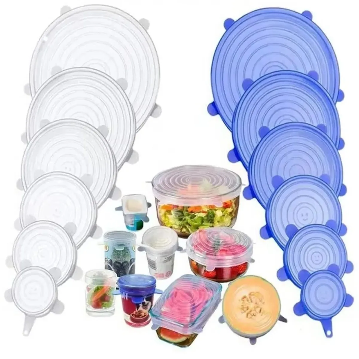 Reusable Silicone Food Covers – 6 Airtight Stretch Lids for Bowls, Pots & Jars, Freezer & Microwave Safe