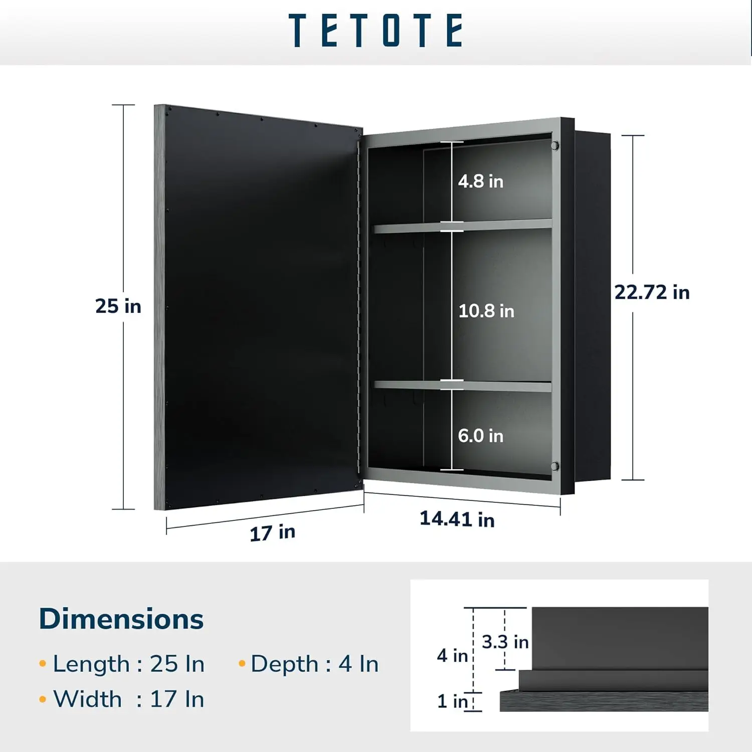 Tetote Medicine Cabinet With Mirror For Bathroom Gold Framed 17 X 25 Inch Aluminum Framed Surface Or Recessed Wall-Mounted