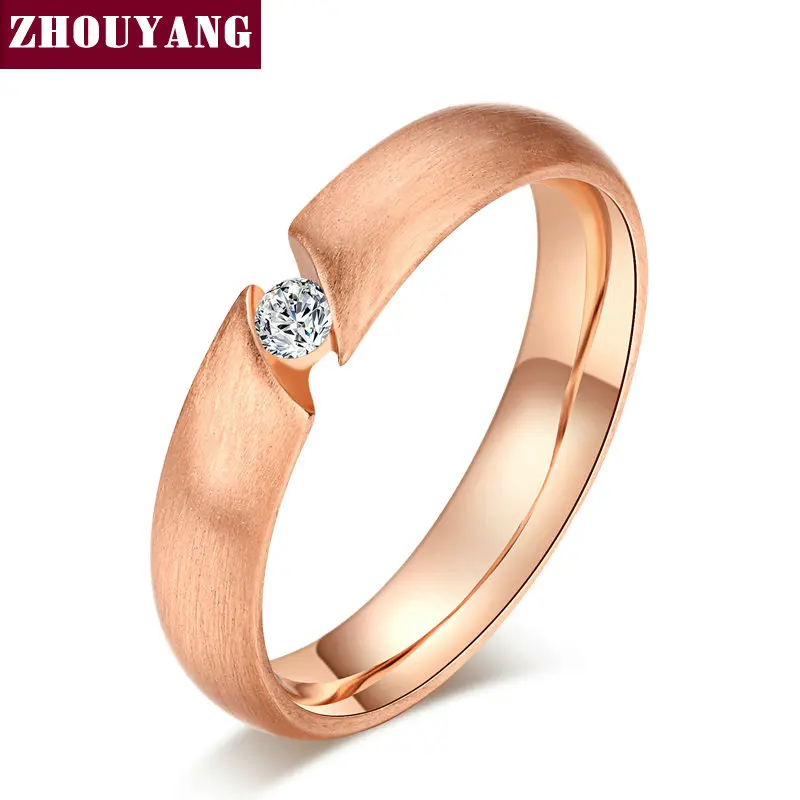 ZHOUYANG Top Quality CZ Wire Drawing Process Rose Gold Color Lover's Ring Austrian Crystal Full Sizes ZYR441 ZYR442