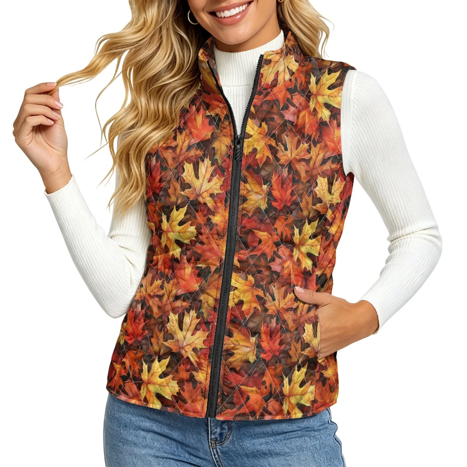 PENSTROLL Maple Leaf Elderly Women Sleeveless Jacket Casual Outwear Jacket Coat Sleeveless Jackets for Fall Shopping