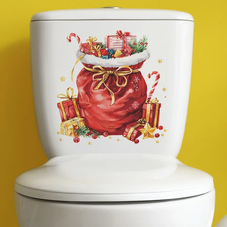 Weihnachtsgeschenktüten-Wandaufkleber Neujahr Badezimmer Toiletten-Dekoration Wandbild Festliche Raumdekoration Selbstklebende Aufkleber – Detail 2
