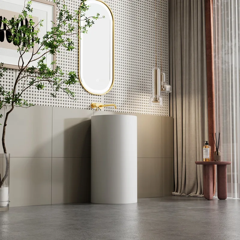 Integrated floor-to-ceiling cylindrical artificial stone wash basin Column basin B & B Hotel Household Engineering Source Factor
