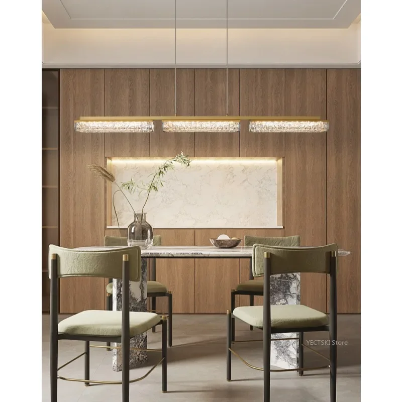 GHJUYIOL GHJUYIOL Italian style all copper restaurant pendant light, modern minimalist and luxurious one line long strip lightin