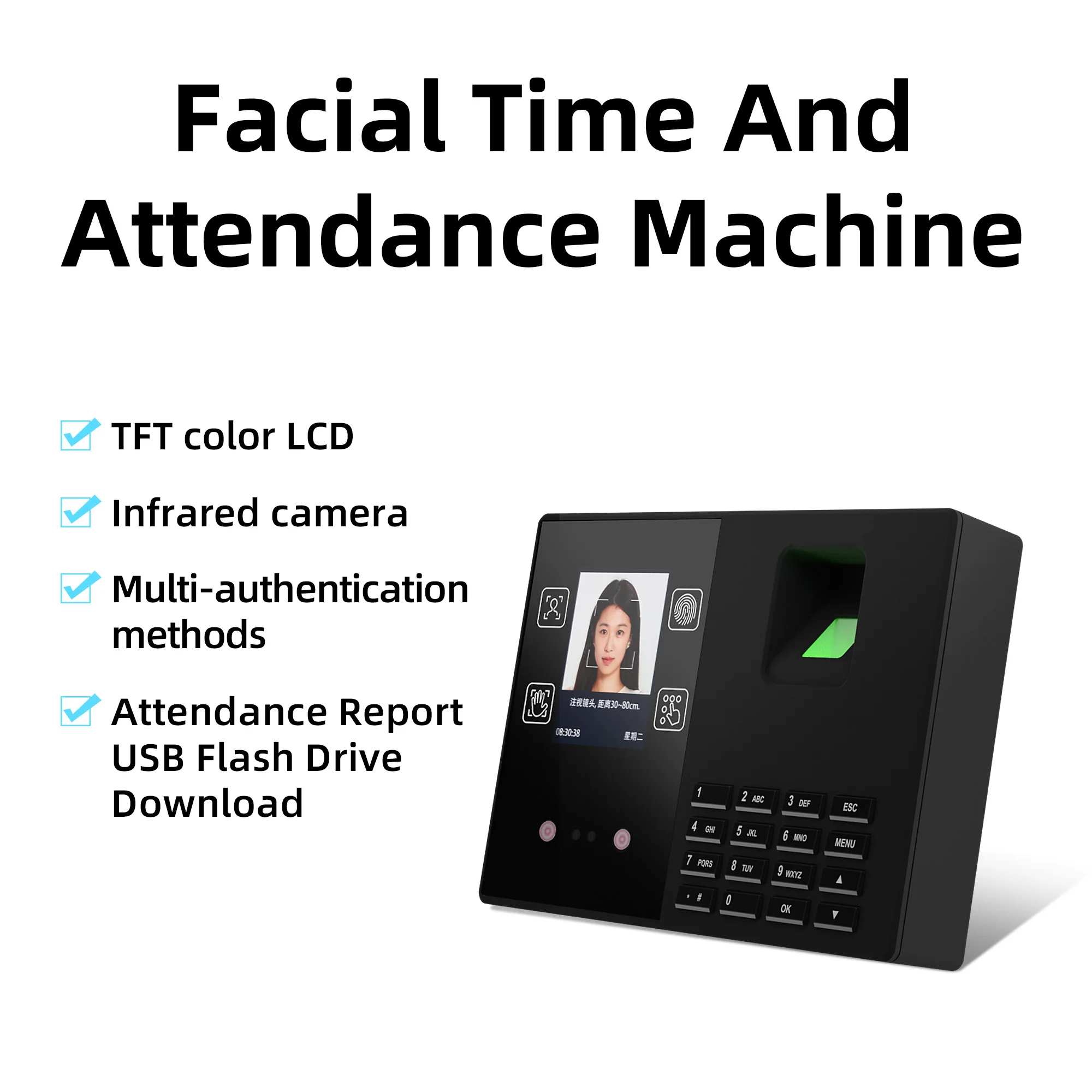 T200 face attendance machine Fingerprint & Facial Attendance Machine Password Door Lock Time Record Multi-factor authentication