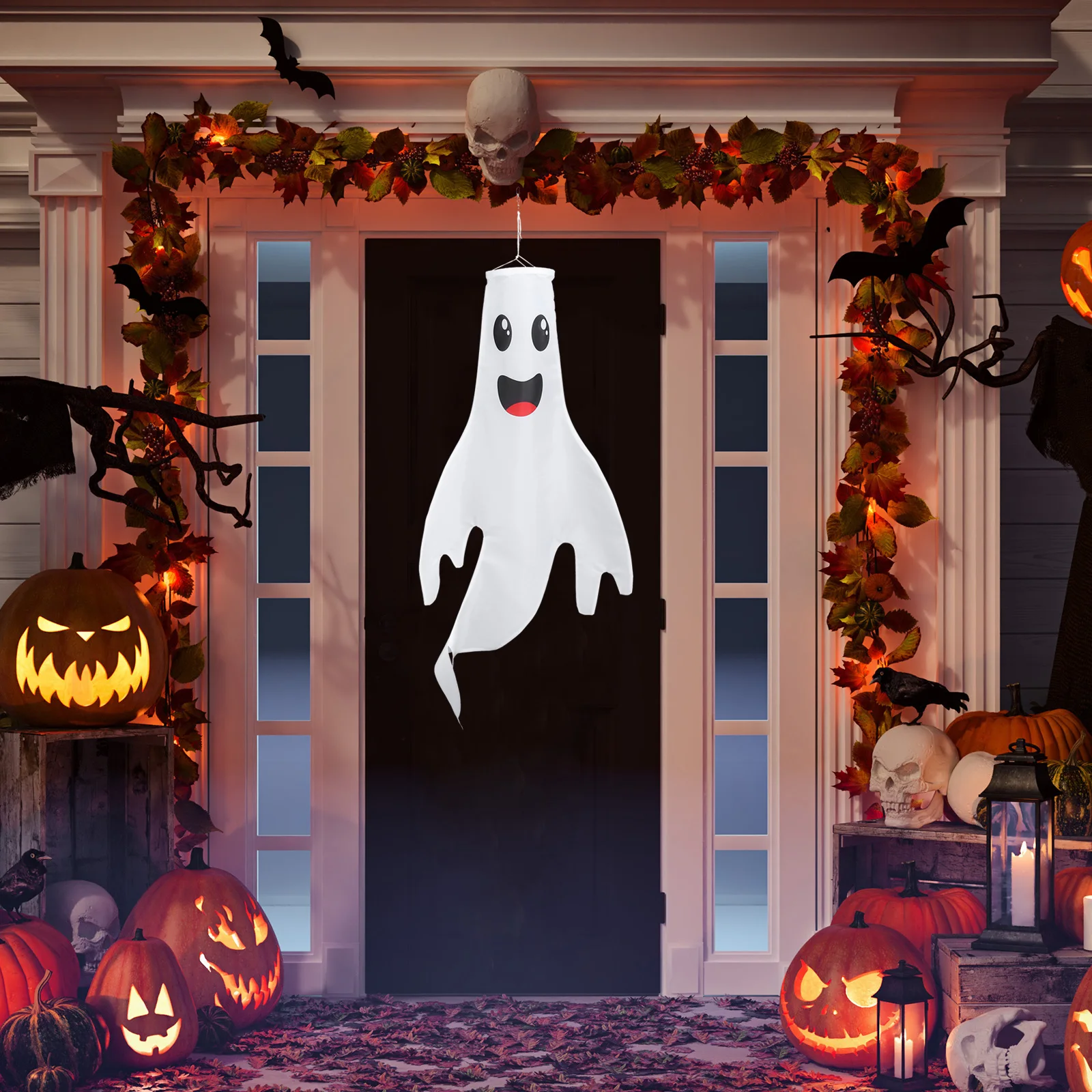

Ghost Flag Spooky Decoration Halloween Windpipe Decorations Hanging Haloween Banner Flying