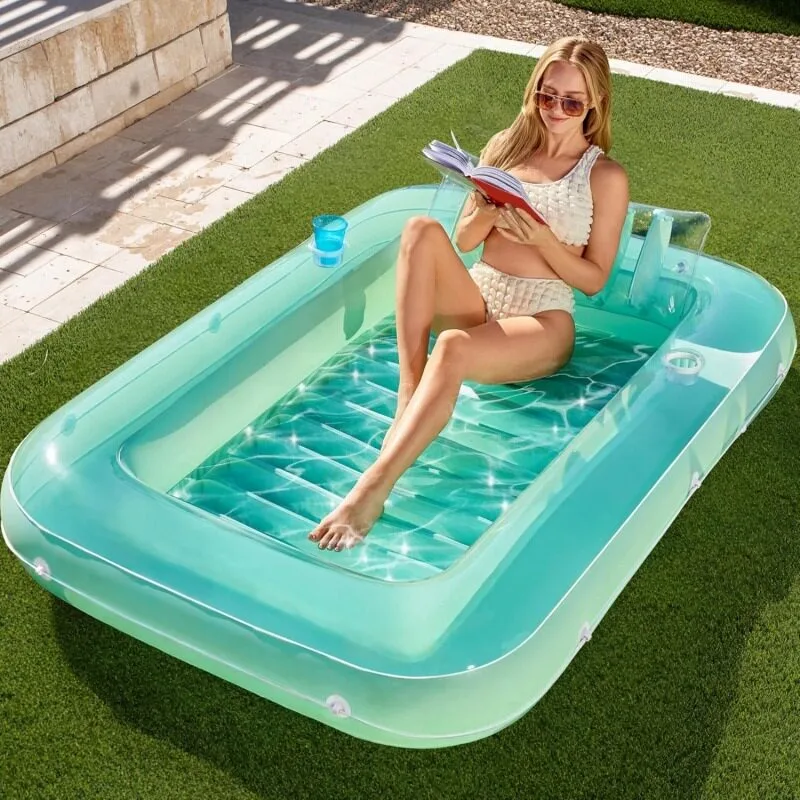 Plastic Inflatable Water Swimming Bed Mattress Float with Pillow PVC Inflatable Tanning Pool Suntan Tub view 5