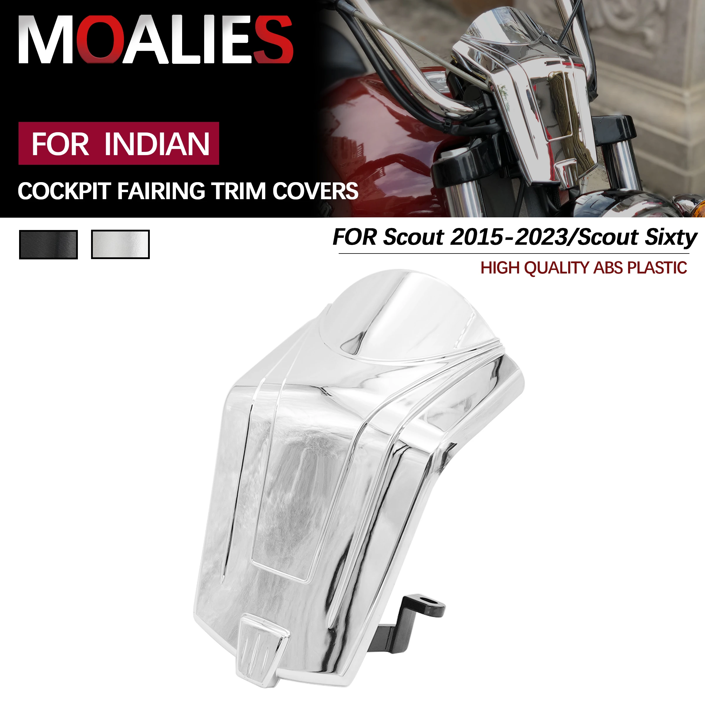 

For Indian Scout Sixty 2015-2023 Motorcycle Chrome/Black Cockpit Fairing Triple Tree Control Wiring Cover Front Bezel Windshield