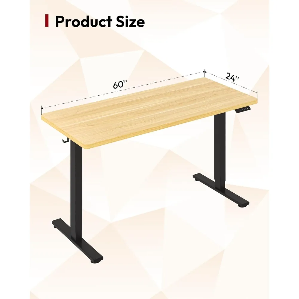 Electric Height Adjustable Standing Desk 60 x 24 Whole-Piece Desk with 6-Button Controller for Ergonomic Comfort and Healthier W