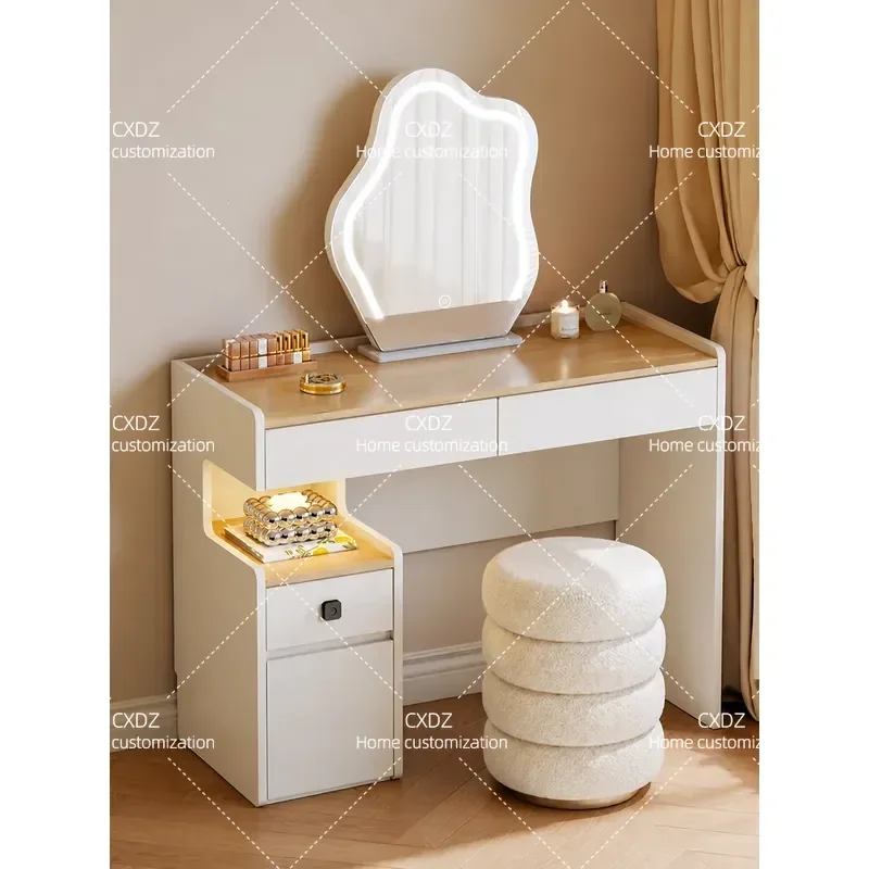 Cream wind solid wood bedside table dresser integrated household bedroom bedside makeup table fingerprint lock storage side