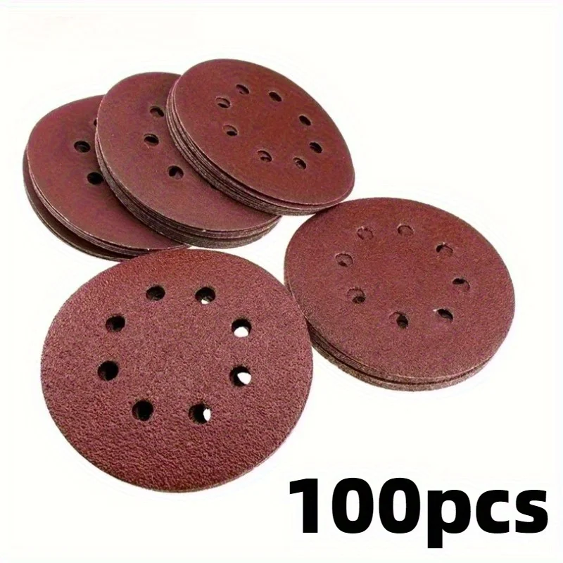 100Pcs Sanding Discs 5 Inch 8-Hole Alumina Sanding Pad Sanding Sheet Polishing Sand Paper for Metal Wood Glass Car Abrasive Tool