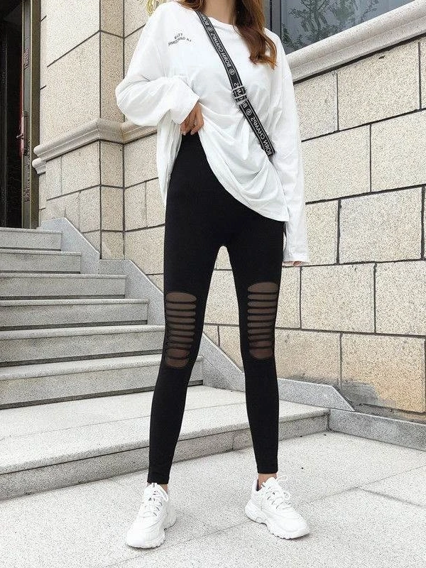 Slimming Lace Mesh Leggings Women's Thin Outerwear Nine Hole Spring Summer Style Tight Korean Version Ladies Non-Fleece