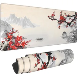 Japanese Cherry Blossom Gaming Mouse Pad Retro Extended Large Mat Desk Stitched Edge Mousepad Long Non-Slip Rubber Base Decorate