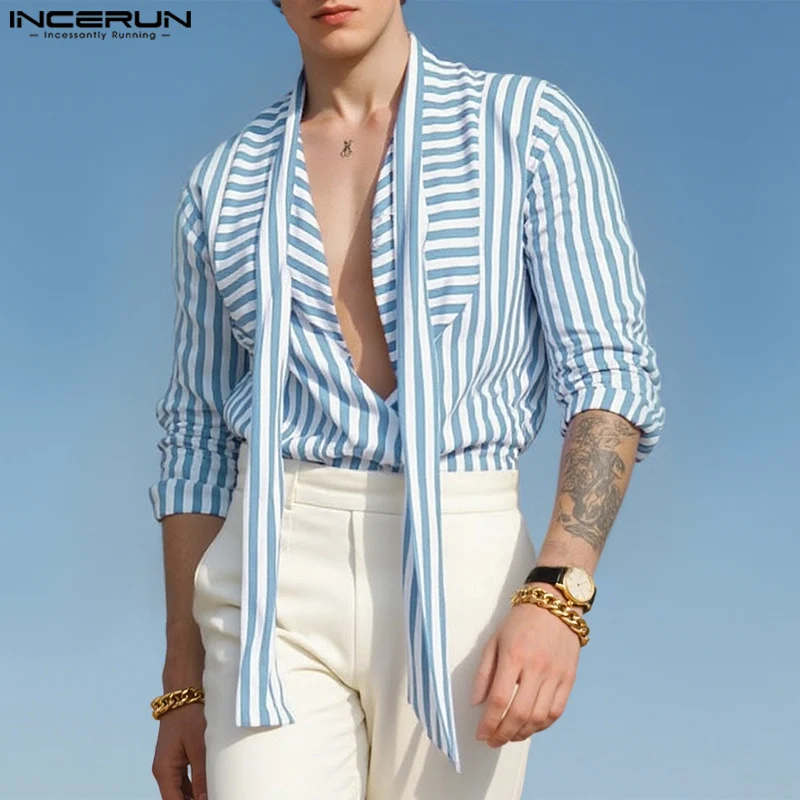 

INCERUN Men Striped Shirt Lapel Long Sleeve Loose Casual Men Clothing Streetwear 2025 Fashion Leisure Male Shirts Camisas S-5XL