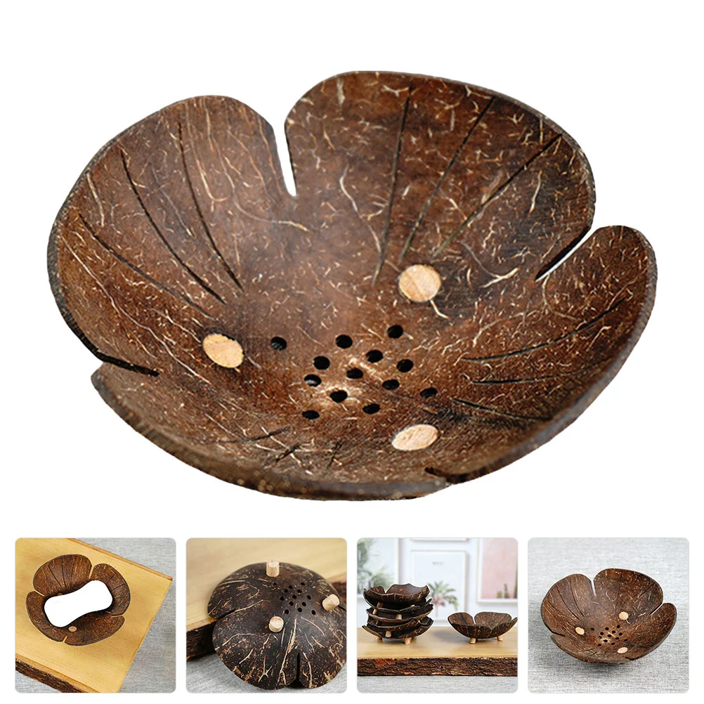 

Spout Coconut Shell Soap Dish Holder Draining Rack Coffee + Wood Flower Sink Tray