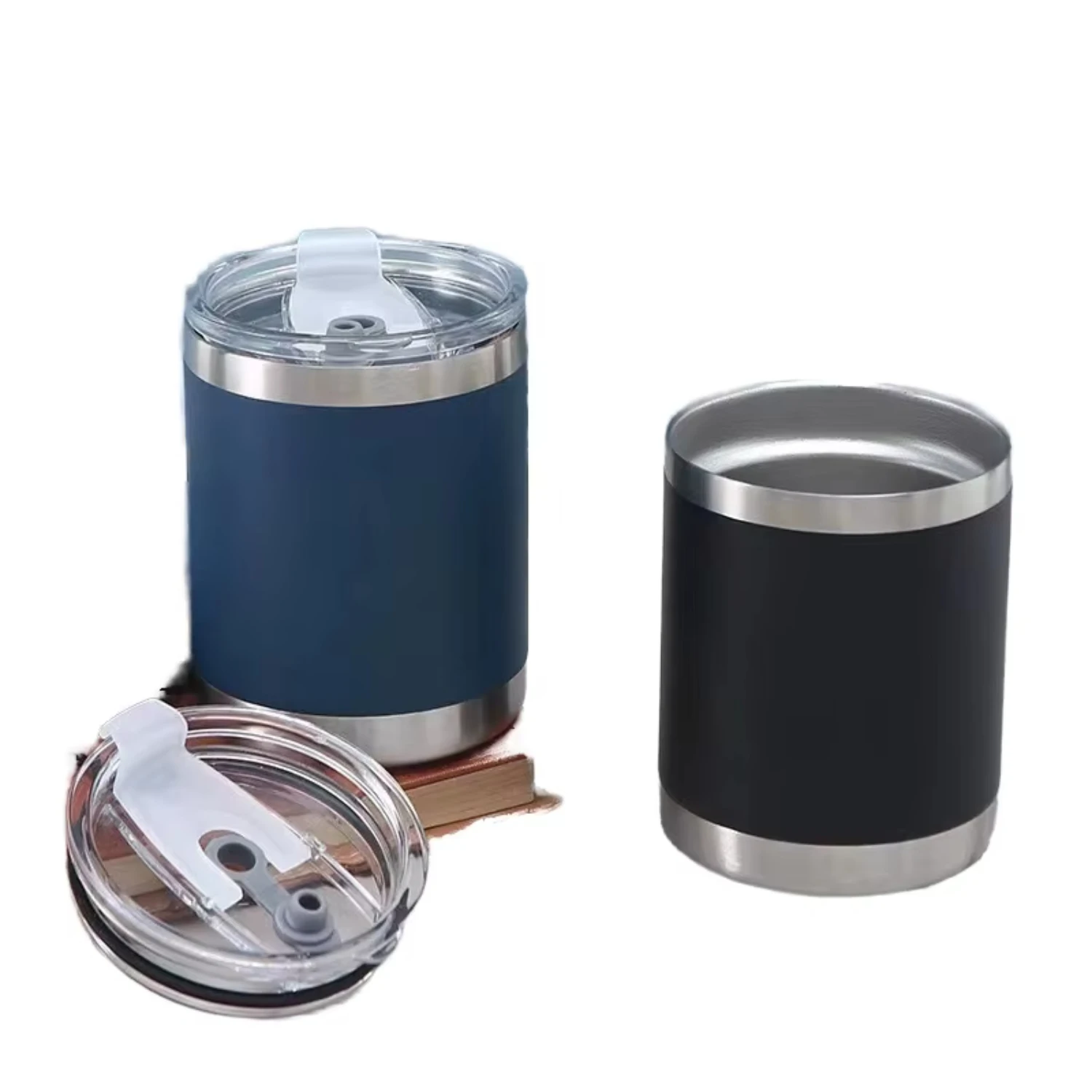 Reusable 10oz beer can cooler glasses stainless  termos holder thermal vacuum mini coffee travel mug  tumbler slider lid