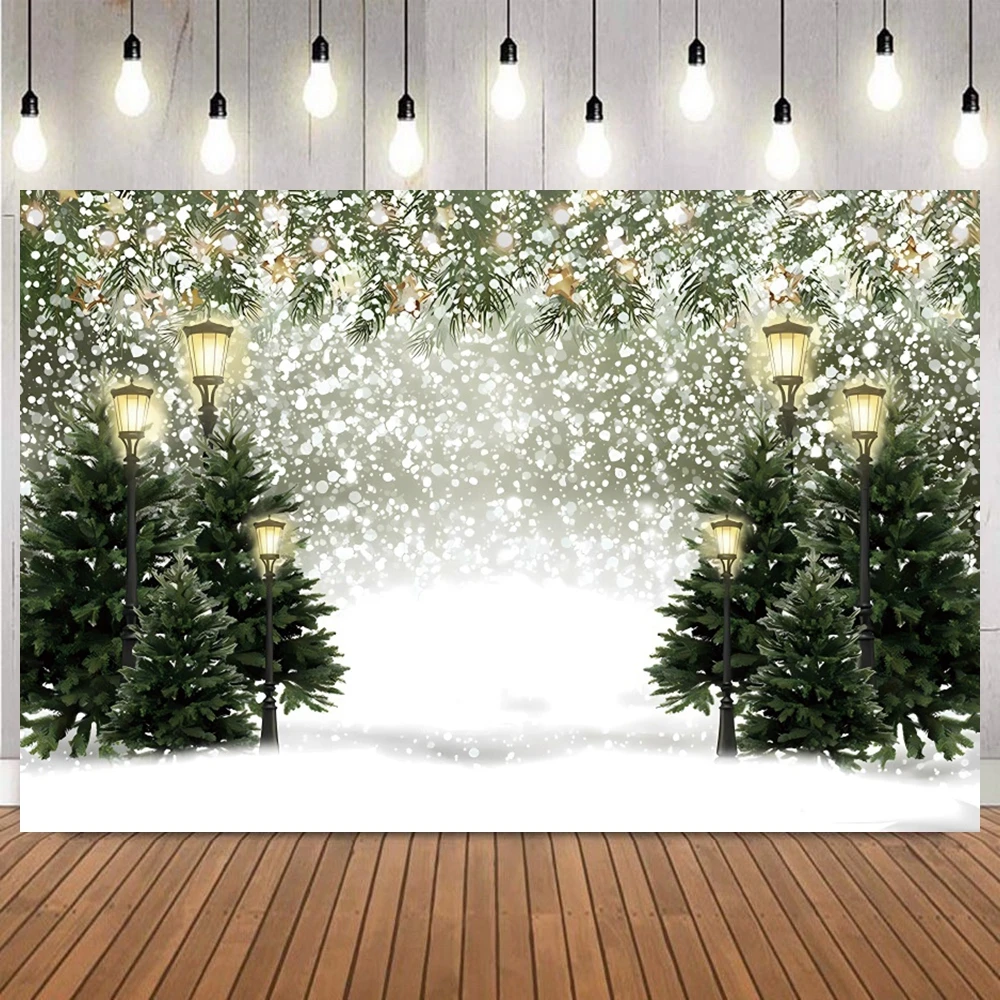 Winter Christmas Photography Backdrop Xmas Rustic Barn Wood Door Xmas Tree Snow Kids Adult Family Party Banner Decor Background