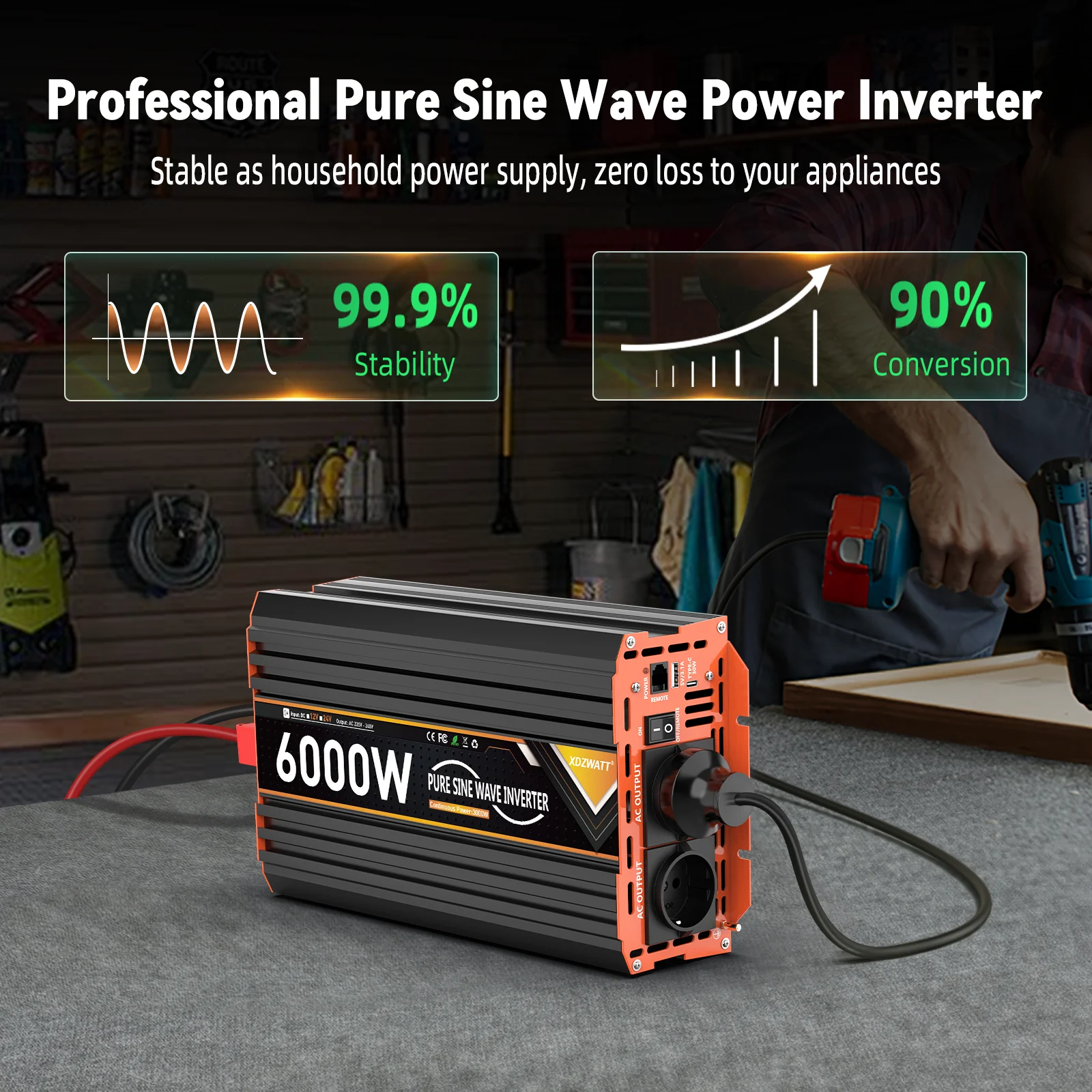 6000 W Spitzenleistung Reiner Sinus-Wechselrichter DC 12 V 24 V zu AC 230 V 50 Hz EU-Buchse LCD Auto Voltmeter Konverter Transformator LCD – Detail 9