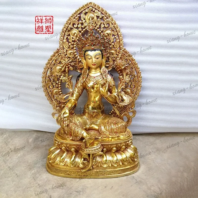 FG  Copper gilded green Tara Buddha statue Tibetan household ornament 21 Tara household ornament 70 cm