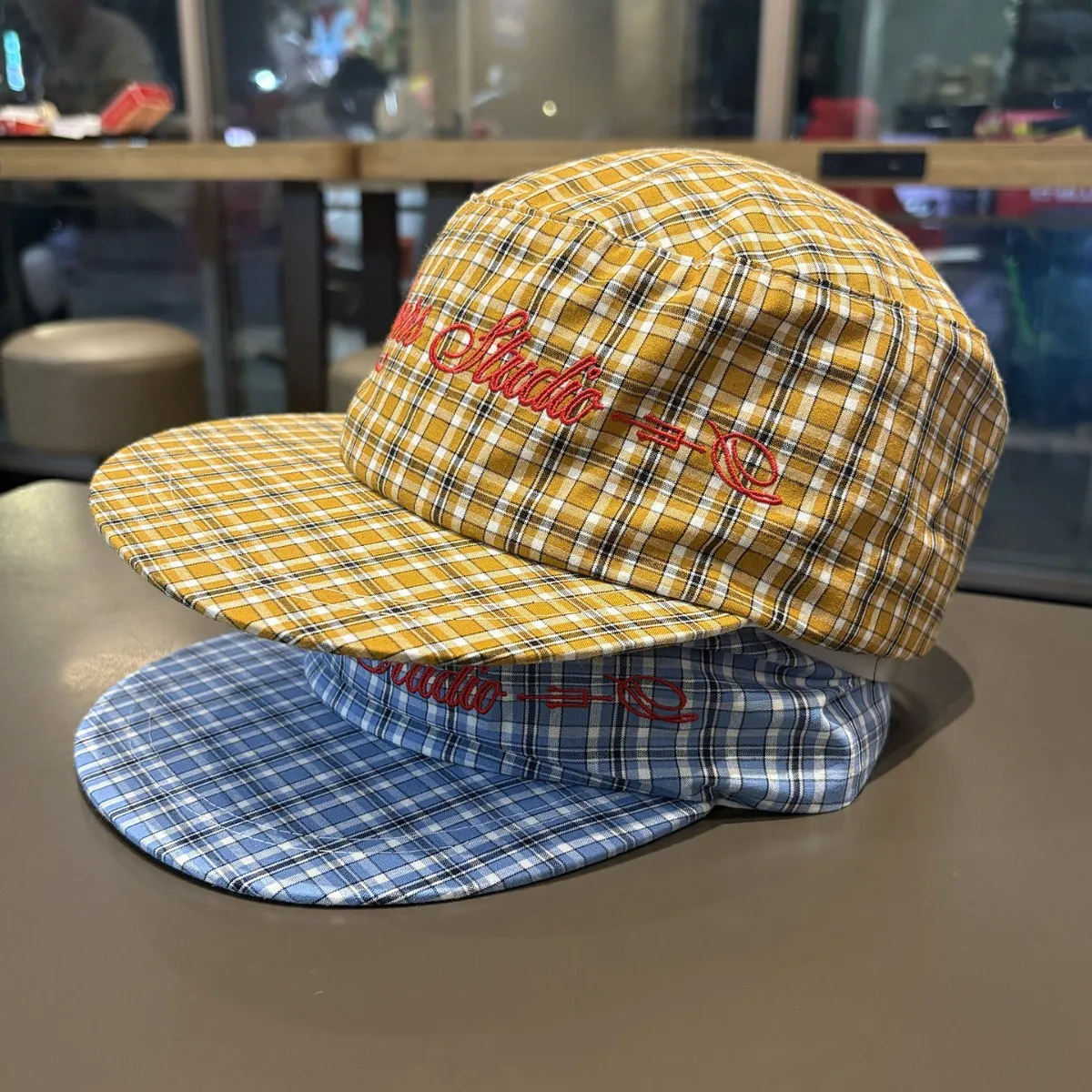 Men Women Baseball Cap Plaid Check Letter Embroidery Flat Brim Hat Outdoor Sports Quick Dry Breathable Adjustable Snapback Cap