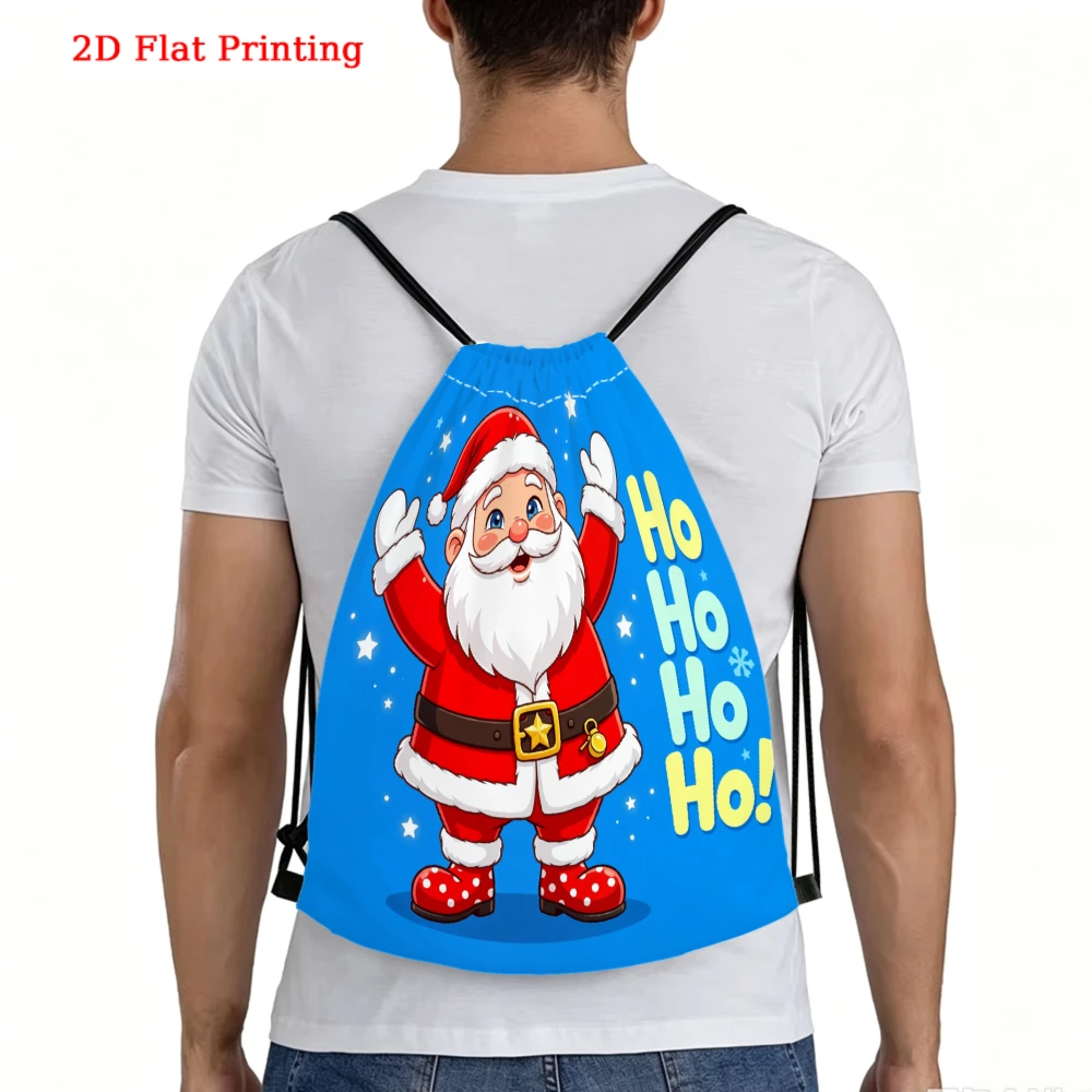 Christmas Santa Claus 2D Flat Print Drawstring Backpack for Fitness Sports Outdoor Travel