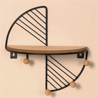 ABMH-2X Fan Shape Floating Shelves Metal Wall Decor,Wood Wall Mounted Storage Shelf Home Decorations Art