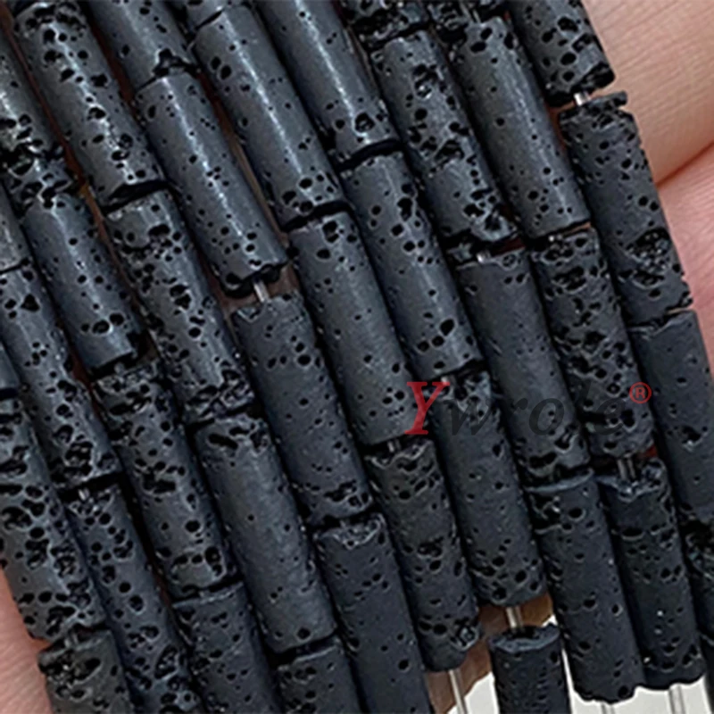 4x13MM Cylinder Volcanic Lava Black Natural Stone Loose Spacer Beads for Jewelry Making DIY Bracelet Charms Accessories 15\'\'
