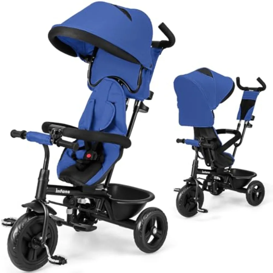 

Детский трехколесный велосипед 6 в 1 с регулируемым сиденьем, ручкой для толкания, управлением направлением, съемным козырьком и защитными элементами