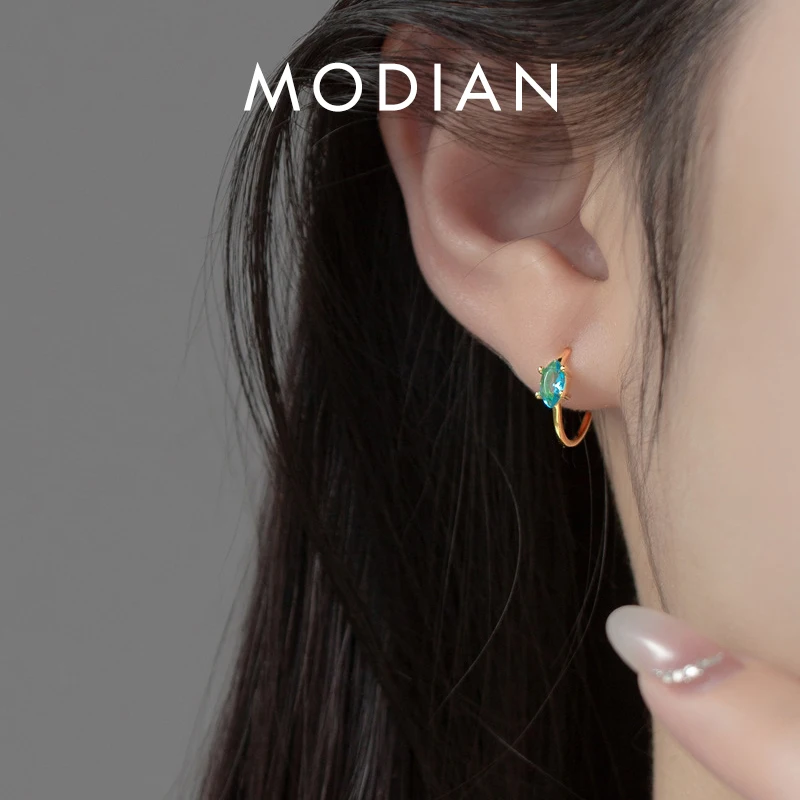 MODIAN czysta 925 Sterling Silver luksusowe światło niebieskie Marquise Cut sześcienne kolczyki z cyrkoniami dla kobiet doskonałe akcesoria do biżuterii