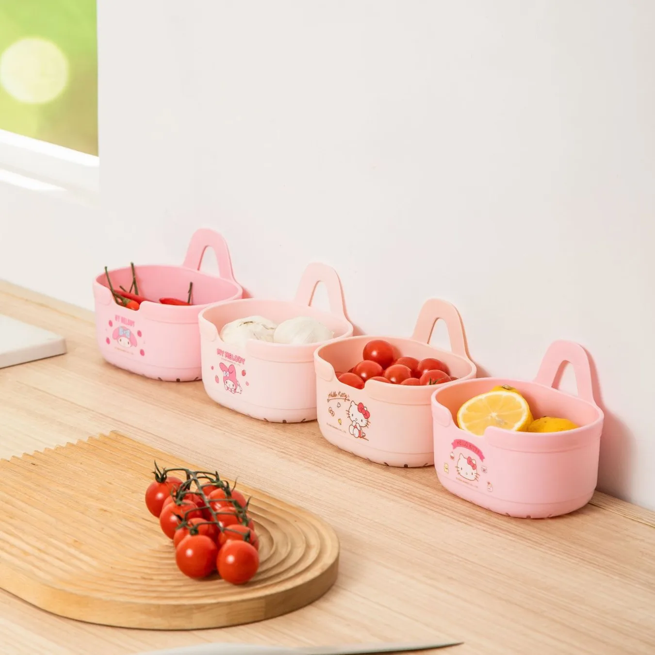 Sanrio Licensed Hanging Drain Basket Hello Kitty Melody Wall Storage Basket Kitchen Organizer