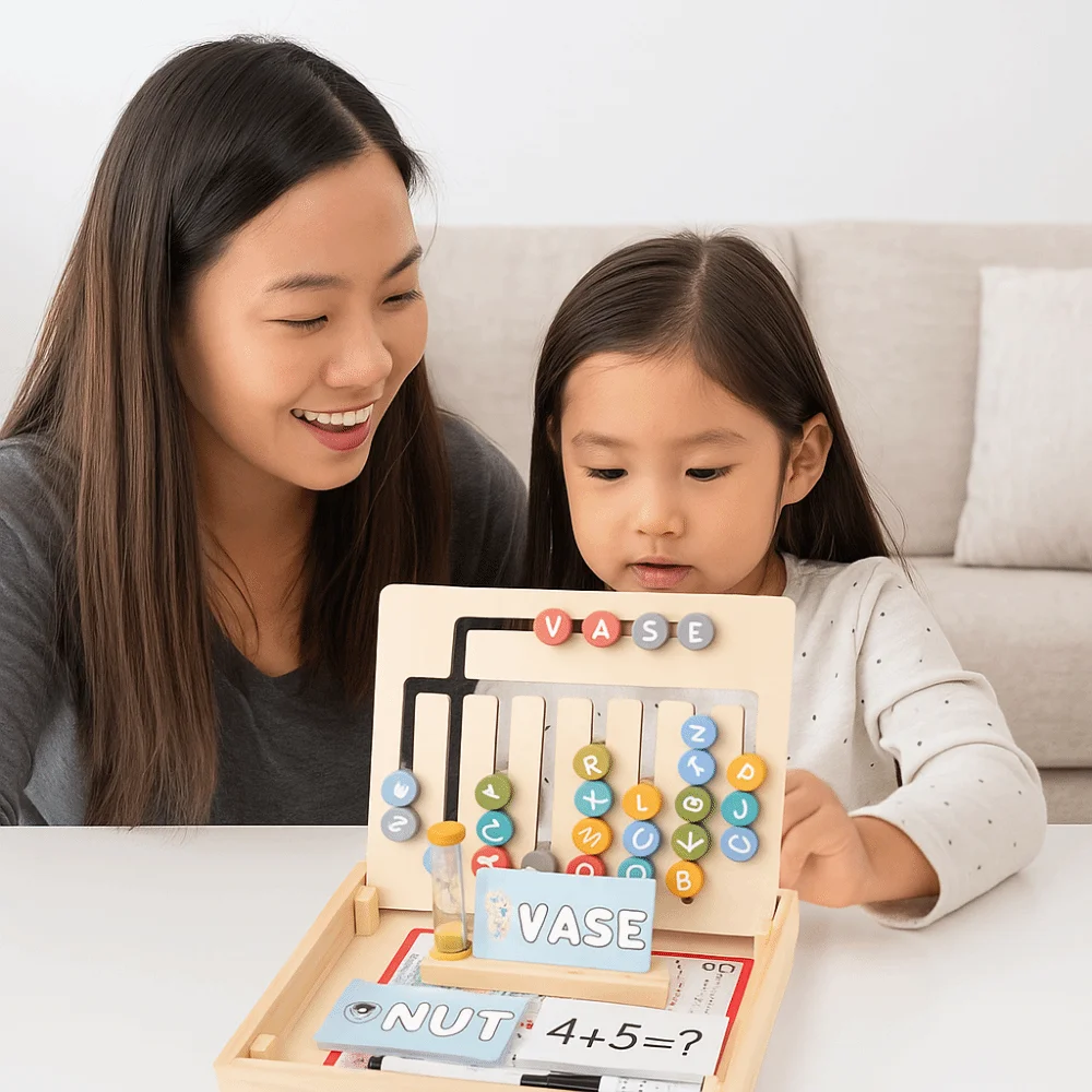 Drewniane cyfry angielskie dwustronne szachy Montessori puzzle zabawka do treningu myślenia logicznego kreskówkowa przenośna pomoc do nauki matematyki