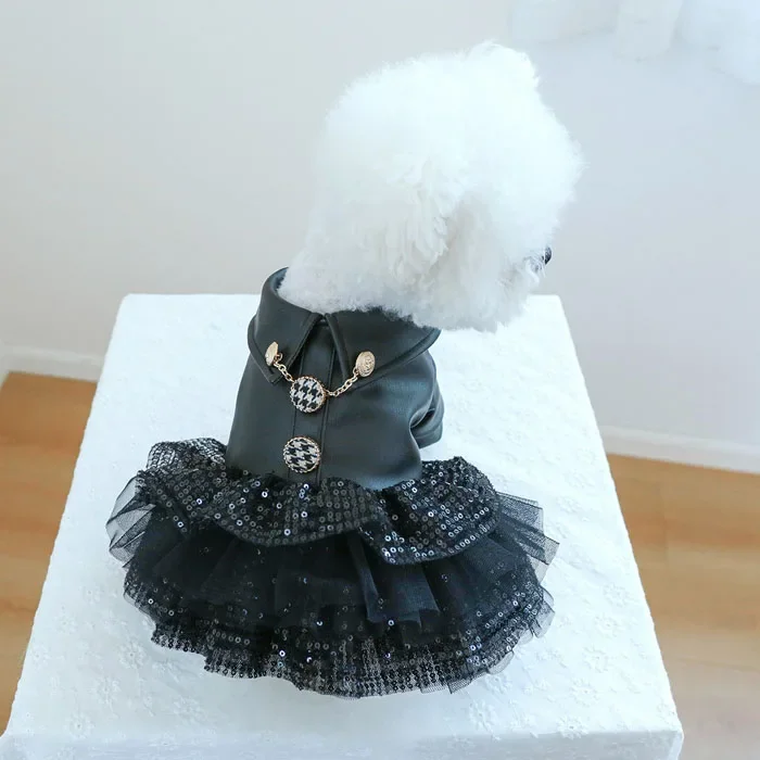 

Autumn Winter Fashion Dog Pet Handsome Leather Skirt Dress