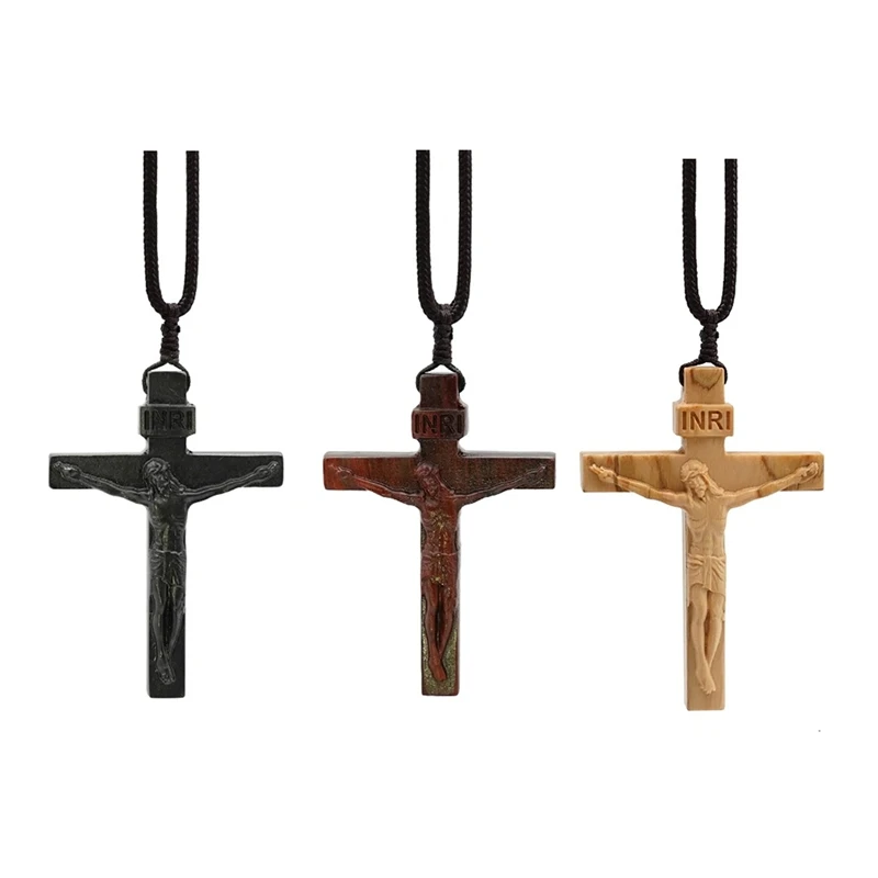 Jesus Cross Wooden Jesus Cross Crucifix Wood Pendant For Men Woman Black Sweater C