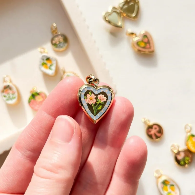 Rose Sunflower Flower Pendant Double Sided Fruit Print Charm DIY Jewelry Making for Necklace Bracelet Women Accessories