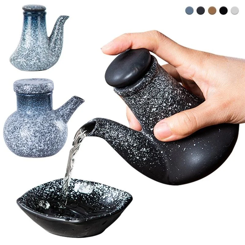 300ML Japanese Style Ceramic Oil Olive Dispenser Soy Sauce Pot Small Vinegar Pot Sauce Jar Oil Bottle Tableware Seasoning Bottle