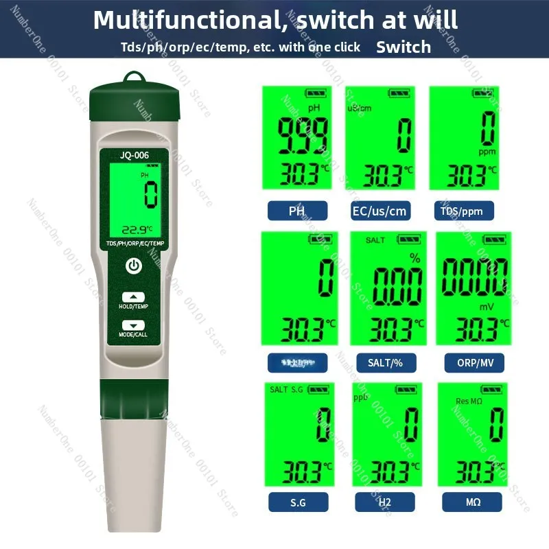 Ten-in-one water quality tester PH/TDS/EC/salinity/S. G/ORP/hydrogen-rich H2/resistivity nutrient solution