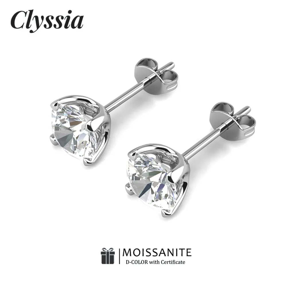 

Серьги-гвоздики CLYSSIA с муассанитом, покрытие из белого золота 18 карат, стерлинговое серебро 925 пробы, ювелирные украшения унисекс для мужчин и женщин