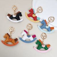 Fashion Leather Charms Bag Pendant KeyChain Cartoon Pony Rocking Horses Keyring Cute Animal Ornament Accessories Decoration Gift