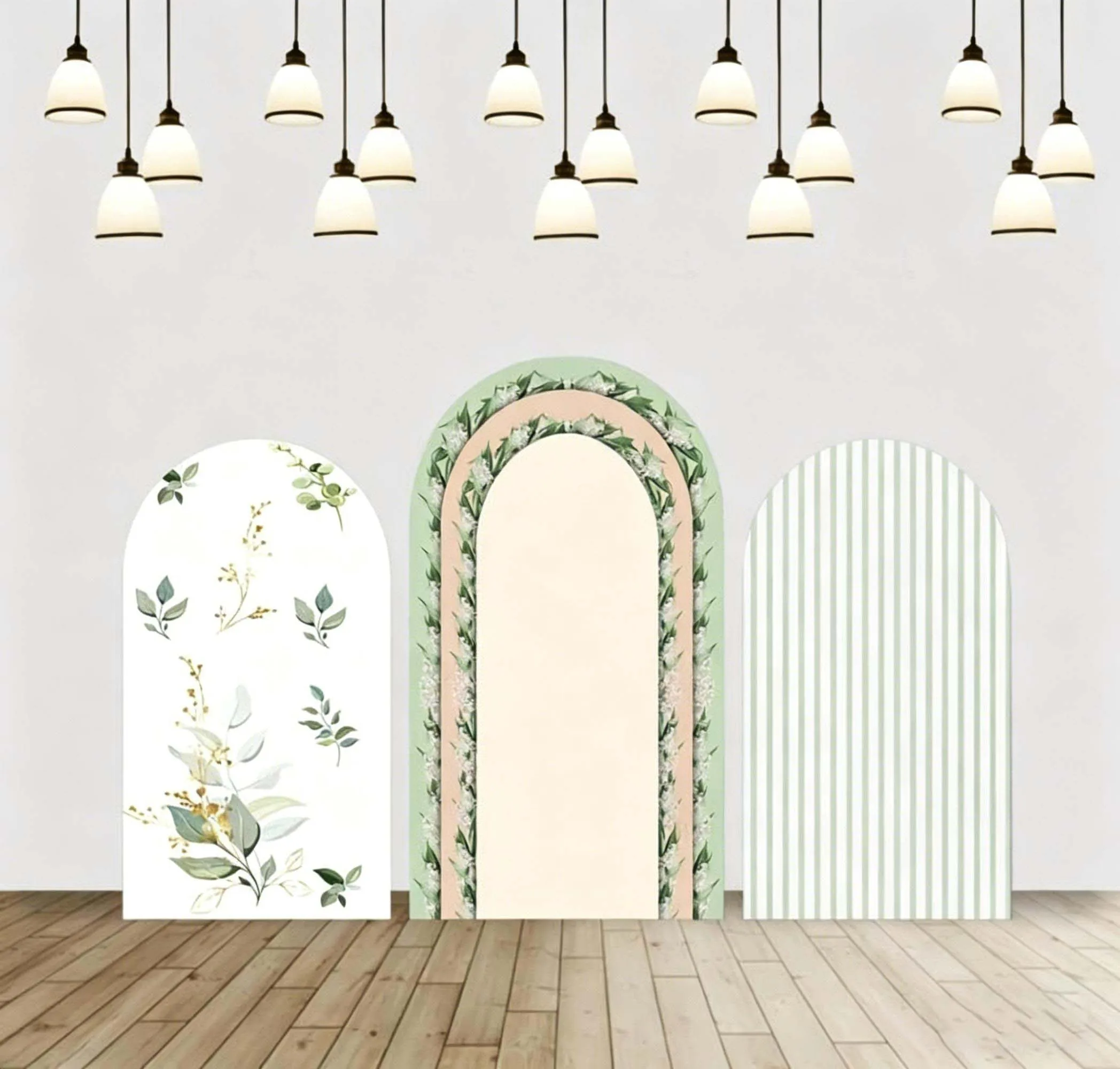 Custom 2-Side Floral Birthday Party Arch Background Cover Wedding Greenery Stripes Bridal Shower Decor Backdrop Photo