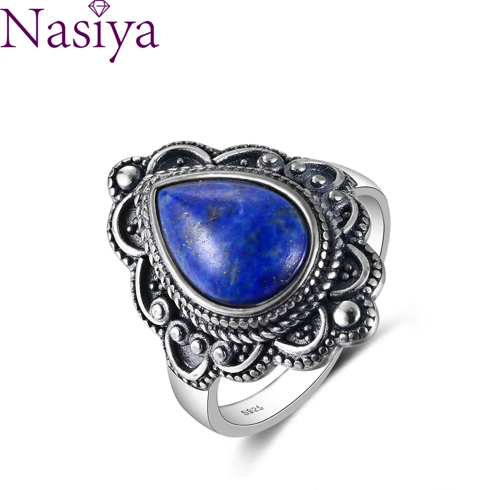 

S925 Sterling Silver Rings Natural Lapis Gemstone Rings Moonstone Ring for Women Gift Fine Jewelri Wedding Party