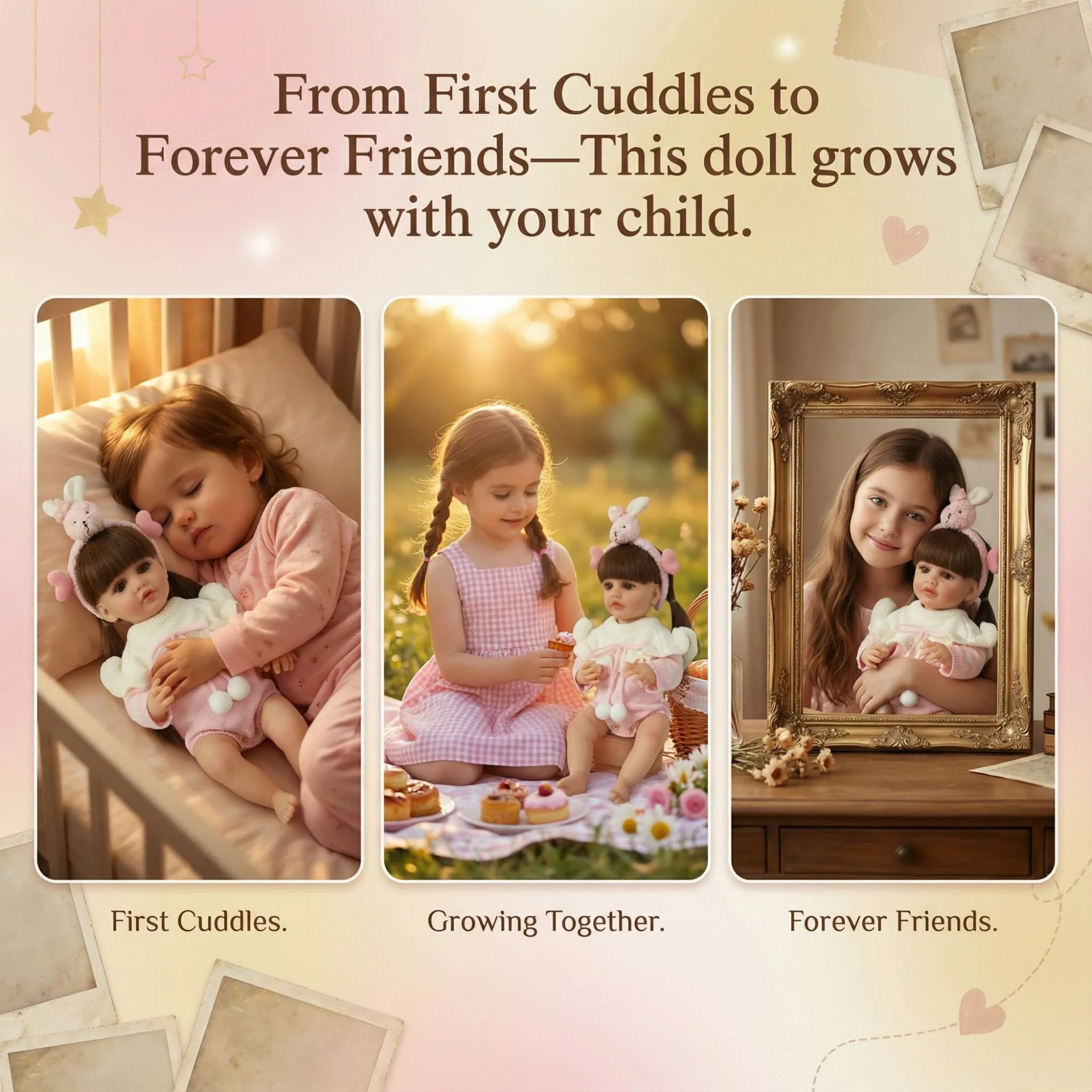 Bambola rinata realistica da 22 pollici con grandi occhi rotondi, in pagliaccetto lavorato a maglia di pizzo, corpo interamente in vinile - Un compagno coccoloso per bambini