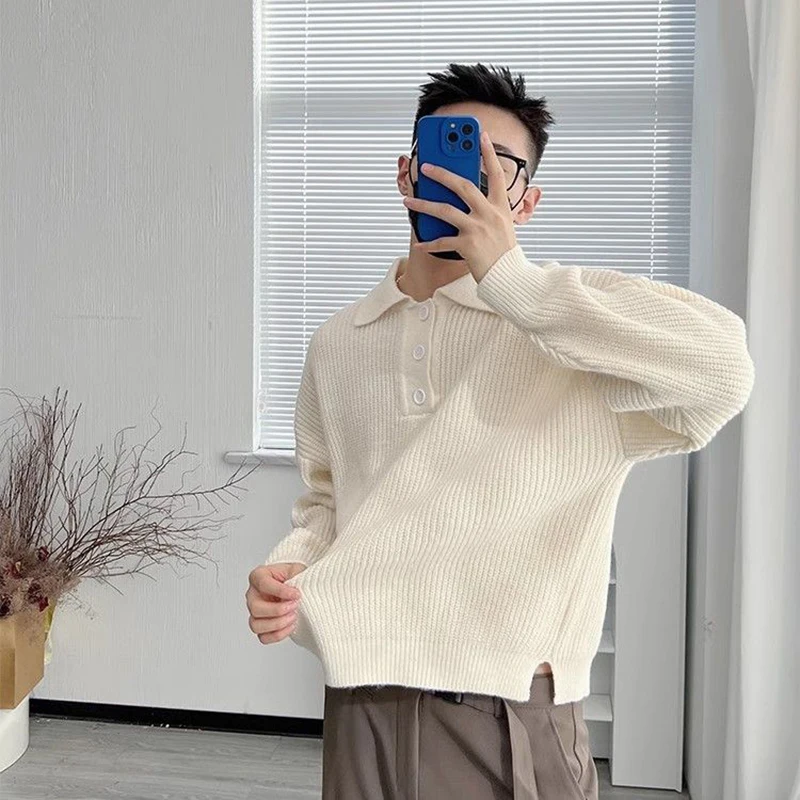 Autumn Winter Buttons Men Long Sleeve Sweaters Fashion Loose Simple All-match 2xl Oversized Knitted Pullover Daily Office Dating