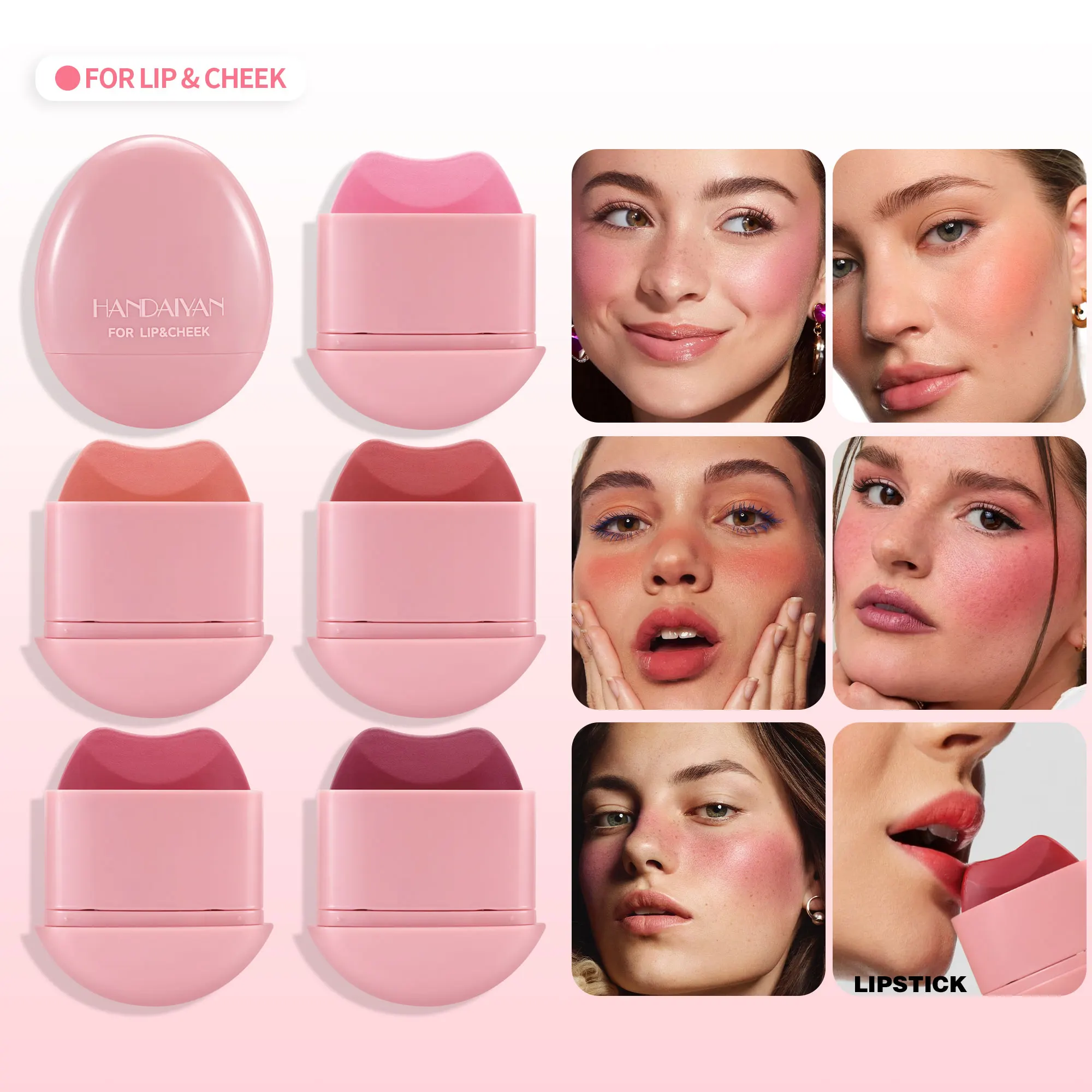 HANDAIYAN Rubor de guijarro rosa mate de 5 colores resistente al agua y al sudor Fácil aplicación de doble uso para labios y mejillas