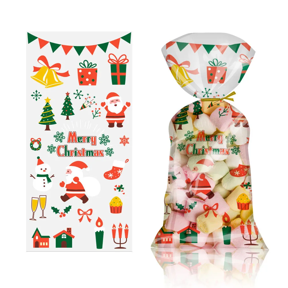 Christmas Gift Bags Packaging Chocolate Popcorn Candy Cookie Cake Transparent Cellophane Clear Bag Supplies Xmas Holiday Decorat