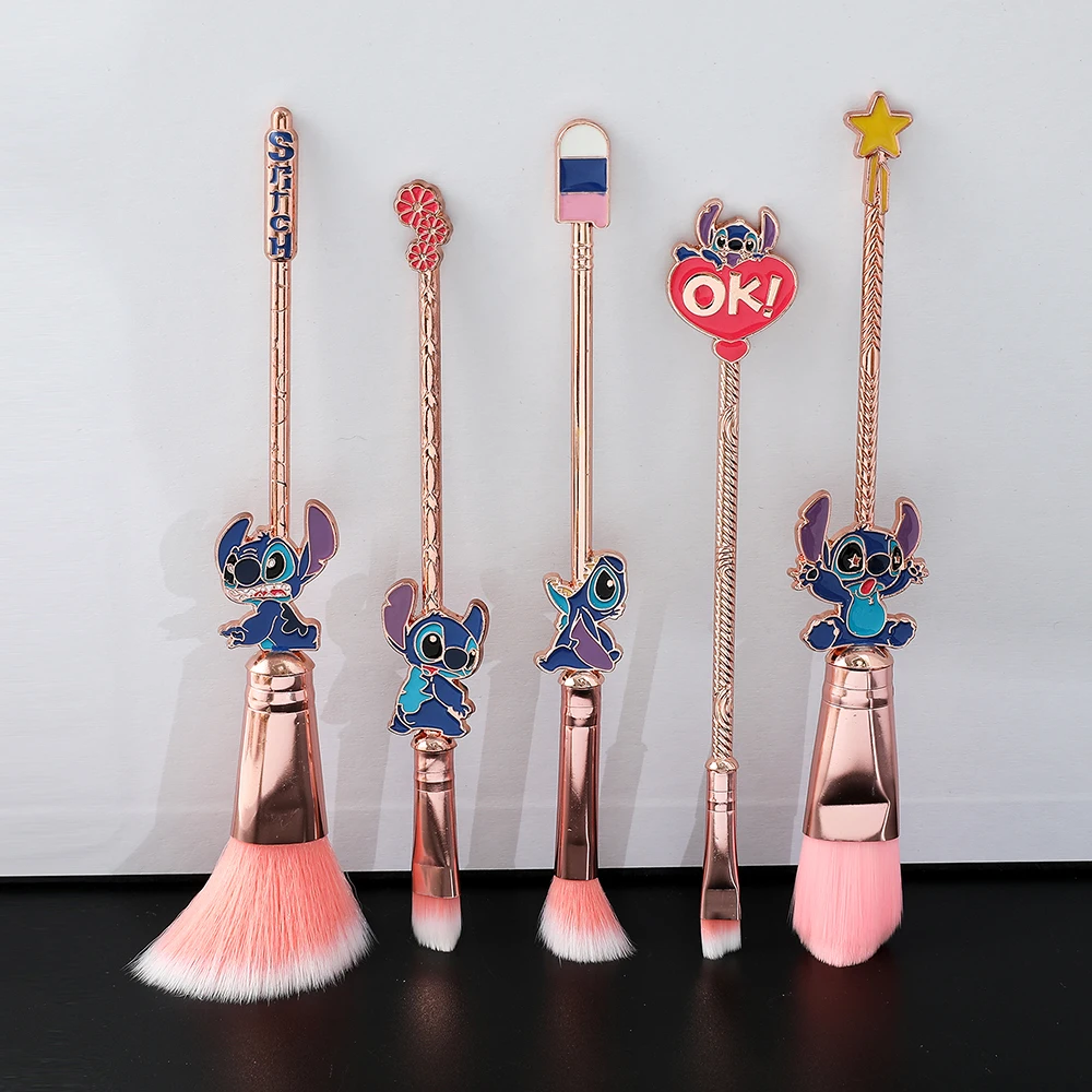 5Pcs/Set Disney Stitch Makeup Brushes Cartoon Lilo & Stitch Foundation Brush Eyebrow Brush Lip Brush for Women Makeup Tool Set