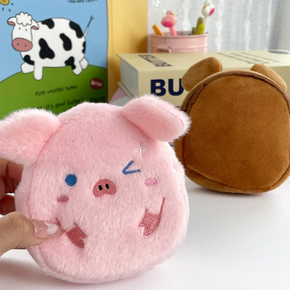 Kawaii Cartoon Pig Plush Coin Purse Animal Bear Cartoon Storage Bag Wallet Chicken Plush Earphone Bag Girls