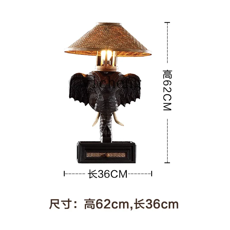 Elephant Massage Room Elephant Head Table Lamp Southeast Asia Wood Carving Desk Lamp Bedroom Lamps