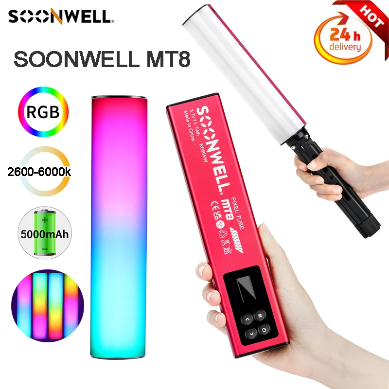 

SOONWELL MT8 RGB полноцветная светодиодная видеосъемка 2600K-6000K, магнитная мини-заполняющая лампочка, 5000 мАч, встроенная батарея, порт Type-c, фотолампа